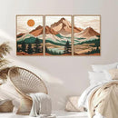 Tinonedraw Mountain Framed Canvas Wall Art Set of 3, Sunrise Forest Woodland Landscape Art Prints, Boho Coloful Ridge Scenery Wall Decor, Wood Pine Wilderness Art Paintings for Living Room Bedroom, Office 16"x24" by CozyNest Decor