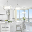 20.4''Drum Chandelier,5-Light Brushed Nickel Modern White Fabric Chandeliers,Farmhouse Round Pendant Light Fixture for Dining Room Kitchen Island Living Room Bedroom Hallway by CozyNest Decor