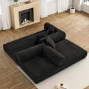 Convertible Sleeper Sofa Bed with Pillow, 4-in-1 Corduroy Folding Mattress Couch with Fixed-Shape Frame, Futon Fold Out Floor Sofa Cama Lounge Couch for Living Room Bedroom Studio, Black by CozyNest Decor