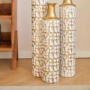 Medhansh Metal Floor Vase, Tall Floor Vase with Gold Twig Pattern, Antique White Finish (Set of 3) by CozyNest Decor