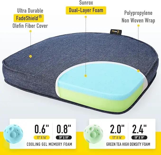 SUNROX Gel Memory Foam Chair Cushions, FadeShield Water-, Stain-Resistant Durable Reversible Seat Cushion Pads with Ties for Indoor/Outdoor Kitchen Dining Office 17"x16" Set of 2, Heather Indigo, photo 2 of 7