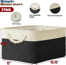SIMPLE HOUSEWARE Large Fabric Storage Bin, 15.7" x 12" with Braided Handles, 3 Pack, Black by CozyNest Decor