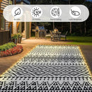 8x10ft Waterproof Outdoor Rug with LED Lights, Bohemia Reversible Plastic Straw Mat for Patio RV Camping Picnic Balcony Beach Deck Indoor Outdoor Carpet, Black&White by CozyNest Decor