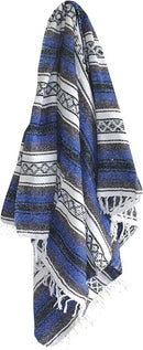 Del Mex Classic Mexican Blanket, Large Authentic Woven Falsa Throw (70"x50"), Artisan Southwest Décor for Beach, Yoga, Outdoors (Blue) by CozyNest Decor