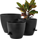FaithLand 3-Pack Large Planter Pots, 12 10 9 Inch Self Watering Flower Pots for Indoor Outdoor Garden Plants, Black by CozyNest Decor