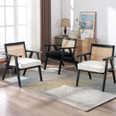 Accent Rattan Chairs Set of 2, Faux Fur Upholstered Living Room Chairs with Cane Back, Retro Mid Century Modern Cane Chair Armchair for Reception Reading Indoor Outdoor, Black by CozyNest Decor