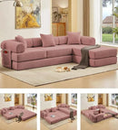 107" Oversized Convertible Sleeper Sofa Bed, Corduroy L Shape Sectional Couch, Folding Sofa Bed with Side Pocket, Modern Cloud Floor Mattress Couch, Modular Sofa for Living Room, Pink by CozyNest Decor