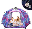 Portable Hexagon Kids Play Tent with LED Strip Lights Indoor Children Play House Easy Set-up Space Large Dream Tent for Night 4-5 Person & Birthday Gifts by TinyTreasures Baby Boutique