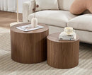 CIMOTA Round Wood Nesting Coffee Table Set of 2, Modern Circle Travertine End Side Table Sets for Living Room, Walnut Wooden Color/No Assembling by CozyNest Decor