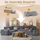 Cloud Sectional Couches for Living Room,U Shaped Modular Sofas No Assembly,135x100 Inches Plush Corduroy Oversized Floor Couch Set with Deep Seat Chaise,Grey by CozyNest Decor