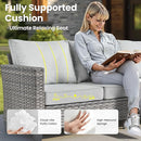 ovios 6 Pieces Patio Furniture Set with 54" Fire Pit Table, Outdoor Wicker Sofa with Comfy Cushions, All Weather High Back Rattan Couch Conversation Set, Grey