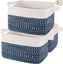 OIAHOMY Storage Basket, Woven Baskets for Storage, Cotton Rope Basket for toys,Towel Baskets for Bathroom - Pack of 3,White Blue by TinyTreasures Baby Boutique