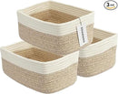 Small Woven Storage Baskets 12“X8”X5“ Decorative Rope Bins for Organizing Shelves, Closets, and Toys, Empty Gift Baskets, Cute Organizer Basket for Home and Office (white and brown regular) by CozyNest Decor