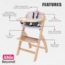 Abiie Beyond Junior Wooden High Chair with Tray - Adjustable and Convertible High Chair for Babies and Toddlers - 6 Months to 250 Lb - Water Resistant - Natural Wood with Lilac Cushion by TinyTreasures Baby Boutique