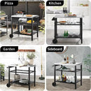 Grill Cart Table with Three Shelf, Movable Outdoor Dining Cart Pizza Oven Stand with Three Hooks, Kitchen Cart Island Multifunction Food Prep Table (Sliver) by CozyNest Decor