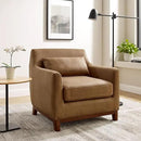 Extra Deep Accent Chair, Comfy Fabric Armchair with Wood Base, Upholstered Single Sofa Chair for Living Room & Bedroom, Faux Leather Brown by CozyNest Decor