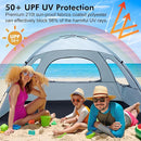WhiteFang Beach Tent Anti-UV Portable Sun Shade Shelter for 3/4/6/8 Person, Extendable Floor with 3 Ventilating Mesh Windows Plus Carrying Bag, Stakes and Guy Lines by TinyTreasures Baby Boutique