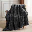 Lotus Karen Faux Fur Throw Blanket Dark Gray - Big Bubble Rabbit Fluff Blanket for Couch, Small Fluffy Fuzzy Cozy Blanket, Thick Furry Plush Shaggy Blankets, 50x60 Inches by CozyNest Decor