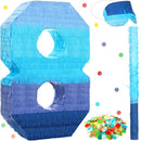 Sratte Number 1 2 3 4 5 6 7 8 9 Piñata with Stick Blindfold Confetti, Gradient Blue Piñata for Kids Boys Girls Birthday Party Anniversary Decorations Supplies(Number 8) by TinyTreasures Baby Boutique