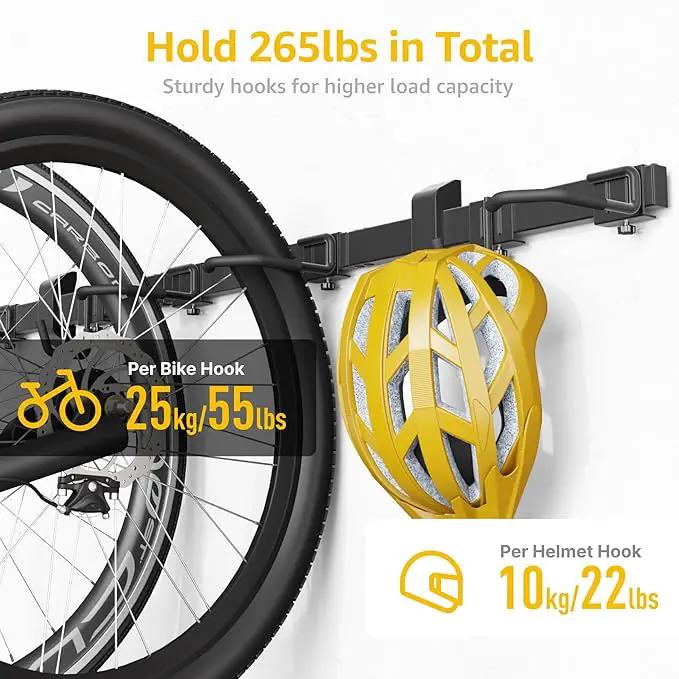 monTEK Enhanced Bike Storage Rack, Adjustable 4-Bike and 2-Helmet Hangers for Indoor Bike Storage, Customizable for Various Bike Sizes, Heavy-Duty Steel Bike Wall Mount, Max Load 265lbs, 48-in, photo 3 of 9