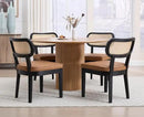 EALSON Mid Century Modern Rattan Dining Chairs Set of 4 Farmhouse Black Wood Kitchen Chairs with Cane Back Leather Upholstered Accent Armless Chairs for Dining/Living Room Restaurant, Brown by CozyNest Decor