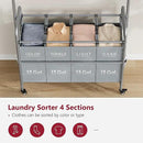 Tajsoon Laundry Sorter with Hanging Bar, 4 Section Rolling Laundry Hamper with Heavy Duty Lockable Wheels, Laundry Sorter Cart for Bathroom & Bedroom, Gray by CozyNest Decor