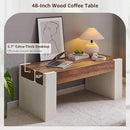 OKD 48" Modern Farmhouse Coffee Table, Wooden Living Room Table with Hidden Storage Drawer, Rustic Rectangular Center Tables with Wood Thick Design for Living Room, Office, Antique White by CozyNest Decor