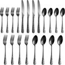 Floral 20 Pcs Black Silverware Set for 4, Food Grade Stainless Steel Flatware Set with Rose Flower Embossed Design, Eating Utensils Sets Include Fork/Knife/Spoon, Reusable Cutlery Set, Dishwasher Safe by CozyNest Decor