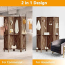 4 Panel Pegboard Display with 16 Hooks, Wooden Pegboard Room Divider Wall with Shelf, Rustic Room Dividers and Folding Privacy Screens, Bedroom, Jewelry Store, Brown by CozyNest Decor
