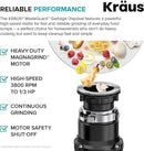 KRAUS WasteGuard 1/3 HP Ultra-Quiet Garbage Disposal with Quick Connect, Kitchen Sink Drain Cover, Power Cord and Flange Included, KWD100-33MBL by CozyNest Decor