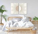 2Pcs Minimalism Boho Canvas Wall art Mid Century Modern Beige and White Sun and Moon Geometric Abstract Painting Pictures Wall Decor Posters Print Artwork for Bedroom Living Room Decoration by CozyNest Decor