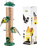 iBorn Metal Bird Feeders 6 Ports Hanging Wild Bird Seed Feeder for Mix Seed Blends, Niger Seed Feeder, Sunflower Heart, Birdbath, Heavy Duty All Metal Green Finishing 14 Inch 6Port by CozyNest Decor