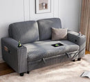 LINSY HOME Loveseat Sofa with Storage - Comfy Plush Corduroy 2 Seater Sofa with USB Charging & Cup Holders, Deep Seat Love Seat for Small Spaces Living Room Bedroom Apartment, Grey by CozyNest Decor