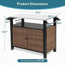 Grill Cart Outdoor with Wheels, Outdoor Prep Table with Wicker Storage and Rolling Wheels, Kitchen Island Serving Cart with Stainless Steel Table Top for BBQ, Porch, Patio, Brown by CozyNest Decor
