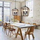 Farmhouse Chandelier Light Fixture for Kitchen Dining Room, 4-Light Rustic Pendant Hanging Ceiling Light Height Adjustable in Oak Wood Finish, Cage Lantern Lighting with E12 Base for Hallway Foyer by CozyNest Decor