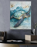 Coastal Sea Turtle Canvas Wall Art Turtle Nautical Ocean Theme Print Poster Framed Picture Painting for Home Beach House Bedroom Wall Decor 11x15 Inch by CozyNest Decor
