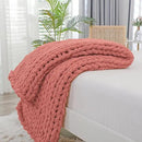 Bigacogo Chunky Knit Throw Blanket for Couch, 40x40 inches, 100% Hand Knitted with Thick Jumbo Chenille Yarn, Cozy Soft Large Rope Knot Cable Crochet Blankets for Sofa Bed Living Room, Antique Red by CozyNest Decor