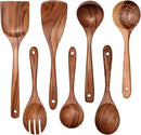 Wooden Non-Stick Kitchen Pan Toolset 7 Pieces Set,100% Natural Teak Kitchen Utensils Spatula, Wooden Cooking Utensils Spoons, Fried Spatula and Salad Fork by CozyNest Decor