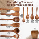 PriorityChef Premium Wooden Spoons for Cooking - 10pc with Spoon Rest and Hanging Hooks, Smooth Finish Teak Wooden Utensil Set, Heat-Resistant & Nonstick Safe, Ideal for Gifting by CozyNest Decor