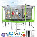 Upgraded 10/12/14/15/16FT Trampoline Outdoor, Large Kids Trampoline with Light, Stakes, Sprinkler, Backyard Trampoline with Basketball Hoop and Net, Capacity for 4-6 Kids and Adults by TinyTreasures Baby Boutique