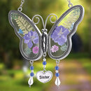 Laraine Butterfly Suncatcher with Pressed Flower Wings Mom Mother's Day Butterfly Glass Wind Chime Ornament Charm with Metal Heart Gifts for Mom Grandma Birthday ((Purple Sister (with Free Hook)) by GreenHaven Gardens