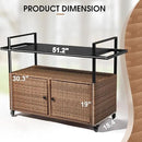 VINGLI Wicker Outdoor Bar Cart with Storage and Wheels, Outdoor Bar Table Serving Cart Rattan Bar Cart with Glass Top and Shelf for Pool, Party, Backyard, Porch (Brown) by CozyNest Decor