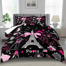 Eiffel Tower Comforter Set Full Size,Eiffel Tower Bedding Set for Girls, Pink and Black Paris Themed Comforter Bedroom Decor,Paris Quilt French Style Romantic Bedding by CozyNest Decor