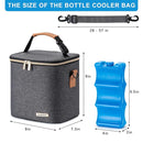 Breastmilk Cooler Bag with Ice Pack Fits 6 Baby Bottles Up to 9 Ounce, Baby Bottle Bag with Shoulder Strap for Nursing Mom Daycare,Dark Grey by TinyTreasures Baby Boutique