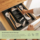 Adjustable Kitchen Drawer Organizer for Utensils and Junk, Food-Safe Contract Grade with 100% Sustainable Wood, Expandable from 16 to 28 Inches Wide - Black Bamboo by CozyNest Decor