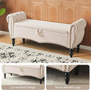 Furniliving Storage Ottoman Bench for Bedroom, Upholstered End of Bed Bench with Solid Wood Legs Modern Shoe Storage Bench Indoor Bench for Living Room Entryway Bench Furniture,Beige, Linen by CozyNest Decor