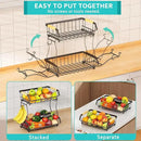 2 Tier Fruit Basket with 2 Banana Hangers, Detachable Countertop Fruit Bowls for Kitchen Counter, Metal Wire Fruit Vegetable Storage Holder Stand with Wooden Handles for Bread, Snacks, Veggies by CozyNest Decor
