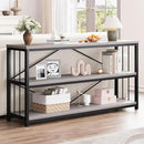 LVB Long Console Table with Storage, Farmhouse Rustic Skinny Entryway Table, Modern Wood Metal Hallway Sofa Table with Shelf, Industrial Narrow Couch Entry Table for Foyer Living Room, Light Grey, 63 by CozyNest Decor