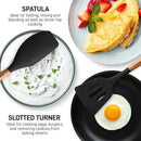 Zulay Kitchen Non-Stick Cooking Utensils Set with Authentic Acacia Wood Handles – 5-Piece Durable & Stylish Silicone Kitchen Utensils Set – Heat Resistant to 464°F – Black by CozyNest Decor