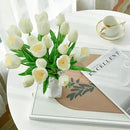 Mandy's Artificial Tulips 12 Stems White PU Faux Flowers for Wedding Home Decor 13.5 Inch by CozyNest Decor